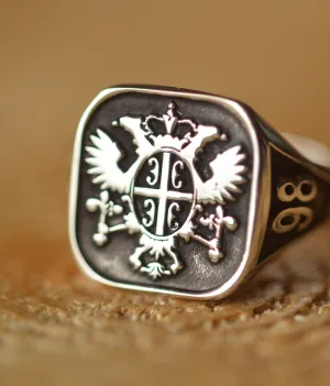 Solid Gold Custom Made Family Crest Ring - Any Crest - Cushion Signet Ring