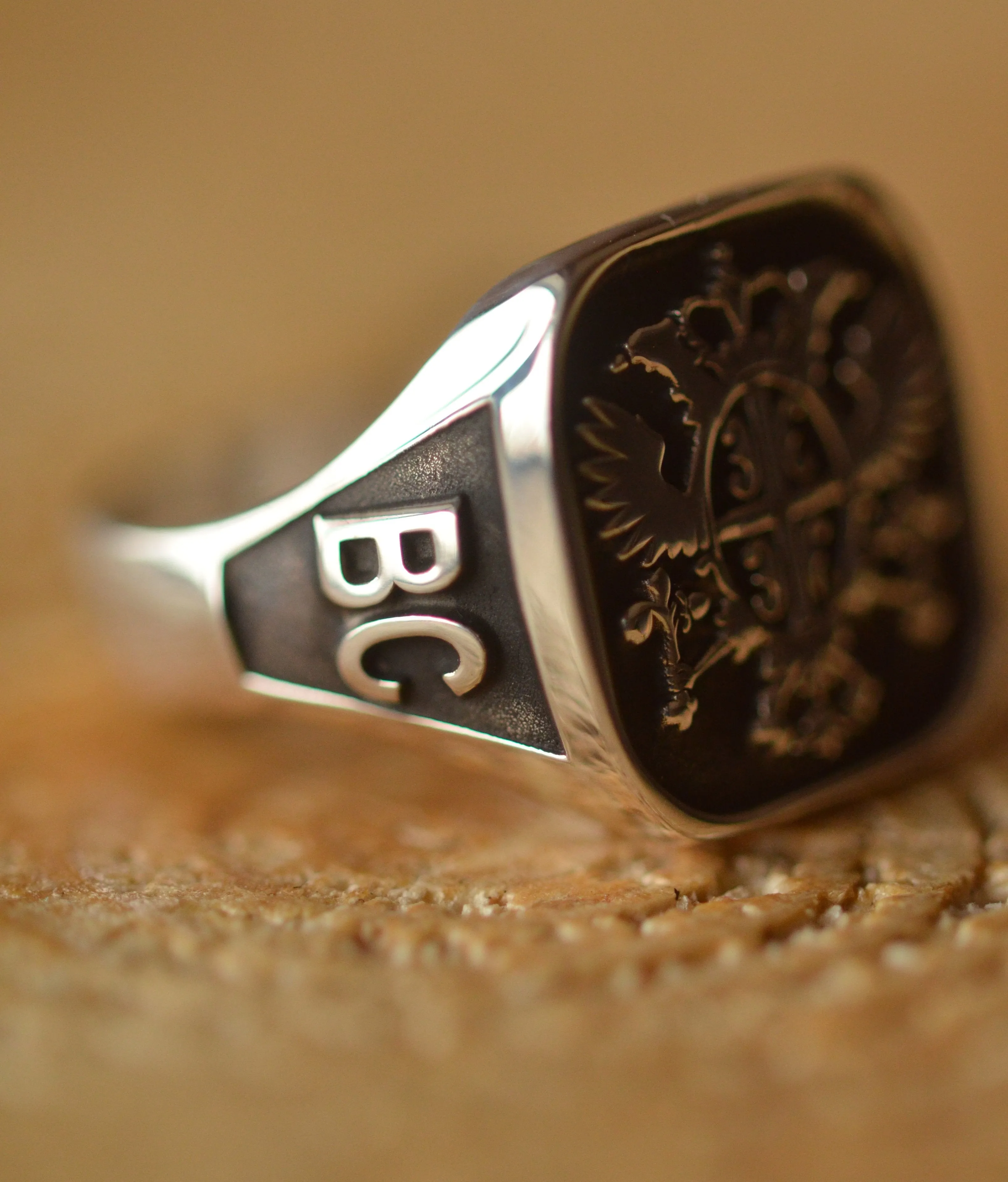 Solid Gold Custom Made Family Crest Ring - Any Crest - Cushion Signet Ring