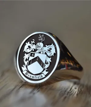 Solid Gold Custom Made Family Crest Ring - Brumfield Family Crest - Any Crest