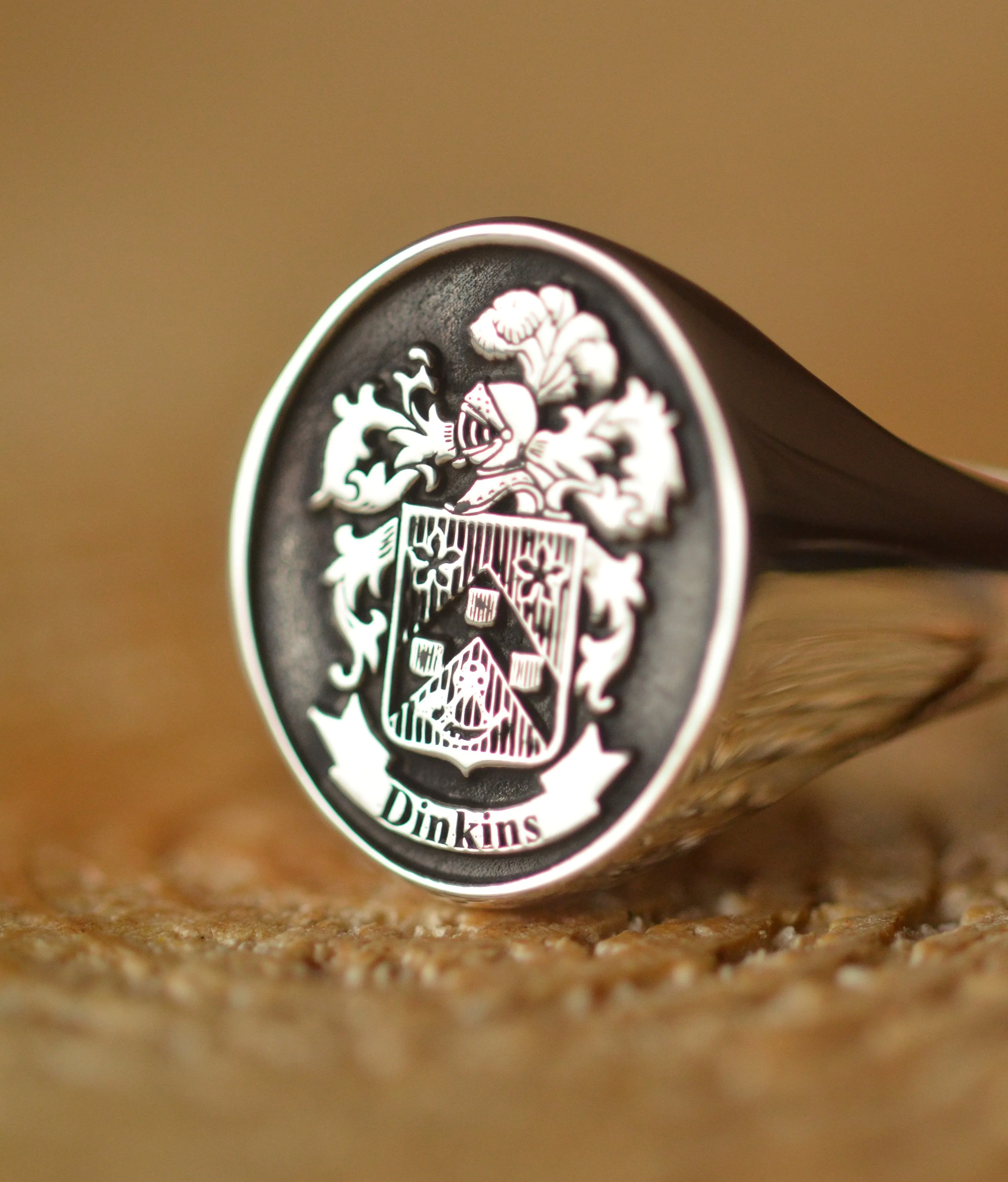 Solid Gold Custom Made Family Crest Ring - Dinkins Crest - Any Crest