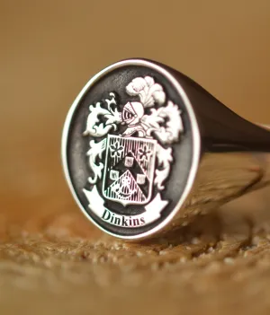 Solid Gold Custom Made Family Crest Ring - Dinkins Crest - Any Crest