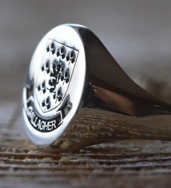Solid Gold Custom Made Family Crest Ring - Gallagher Crest - Any Crest
