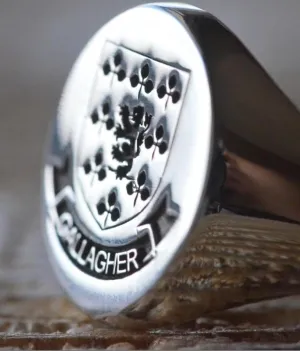 Solid Gold Custom Made Family Crest Ring - Gallagher Crest - Any Crest