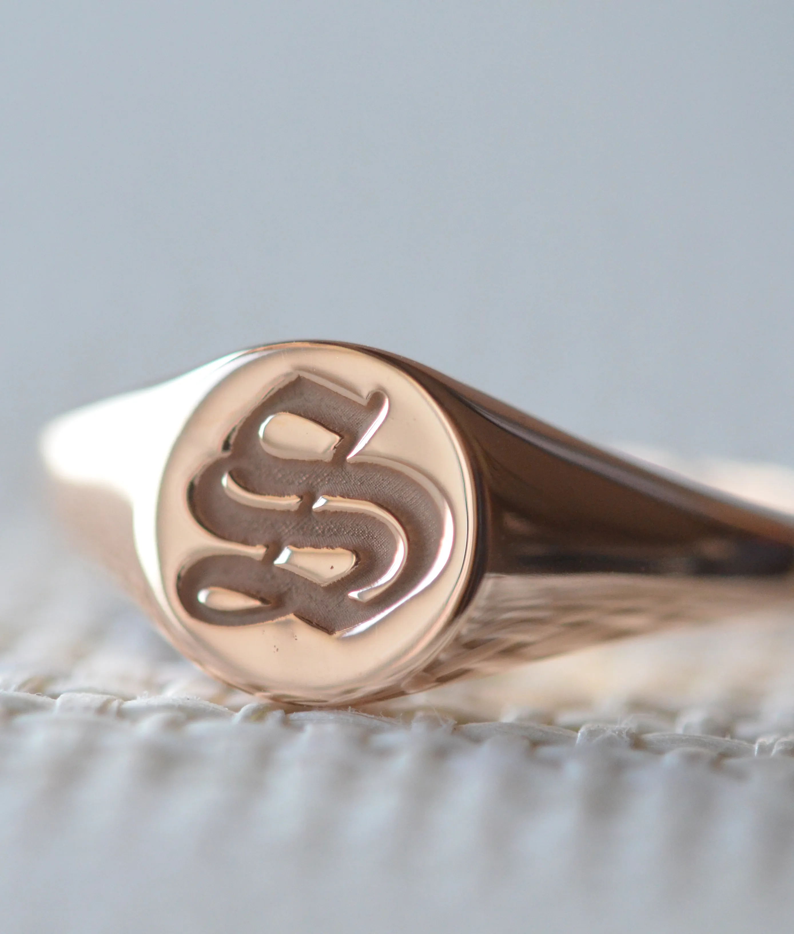 Solid Gold Custom Made Gothic Style Monogram Signet Ring