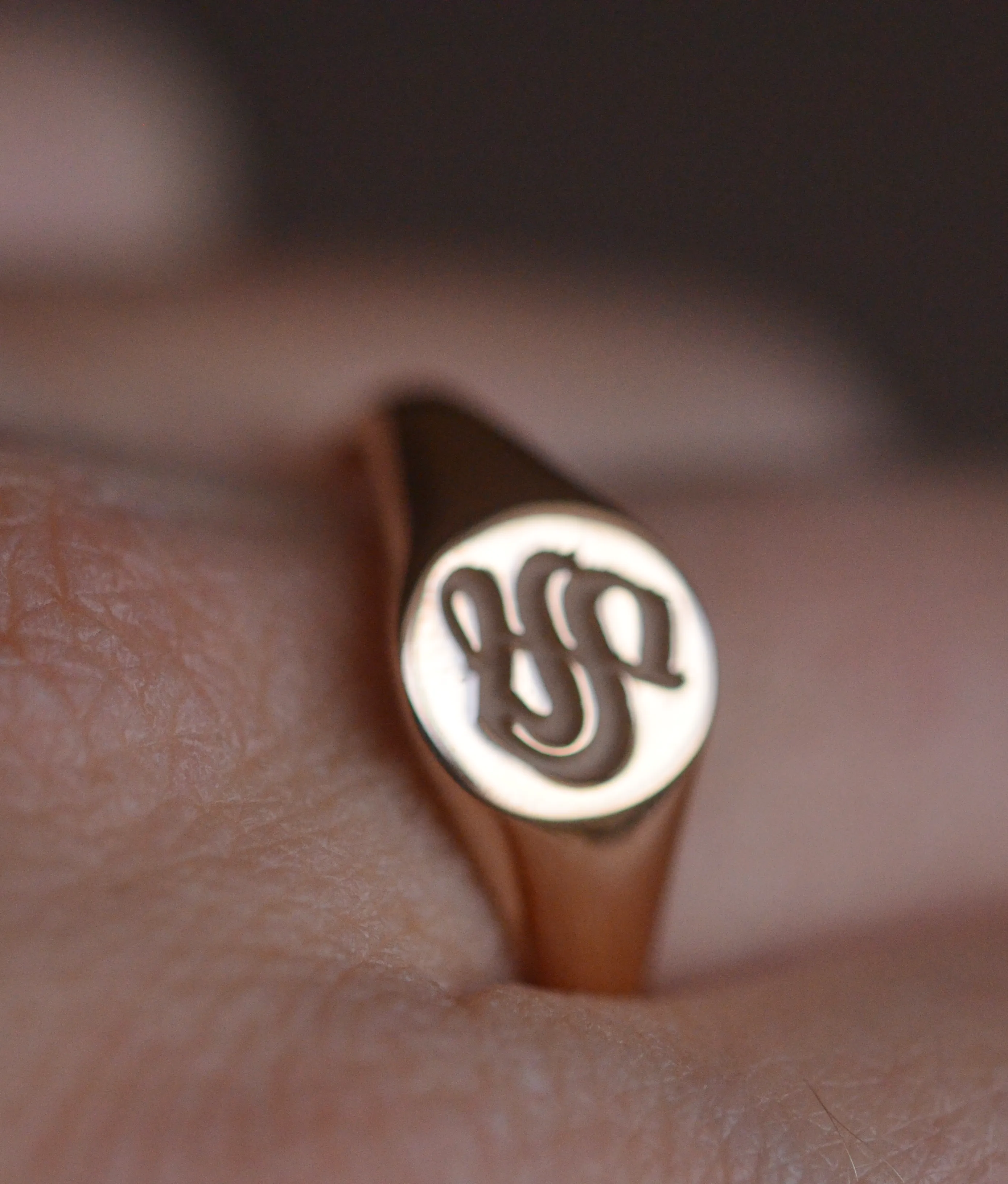 Solid Gold Custom Made Gothic Style Monogram Signet Ring