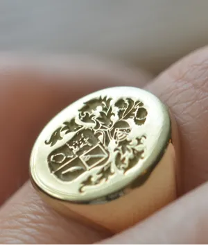 Solid Gold Custom Made Oval Family Crest Ring