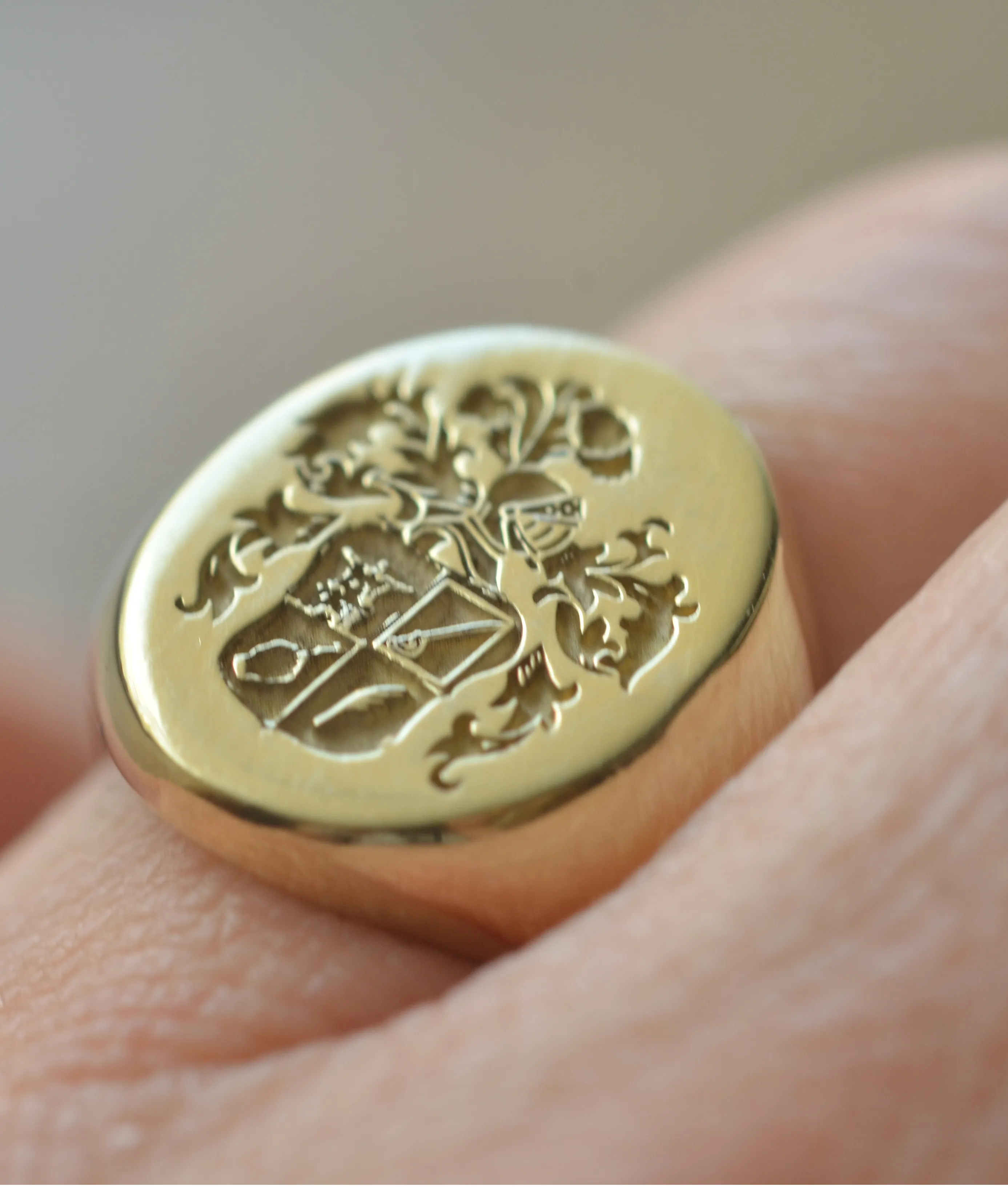 Solid Gold Custom Made Oval Family Crest Ring