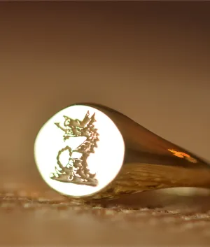 Solid Gold Custom Made Round Family Crest Ring