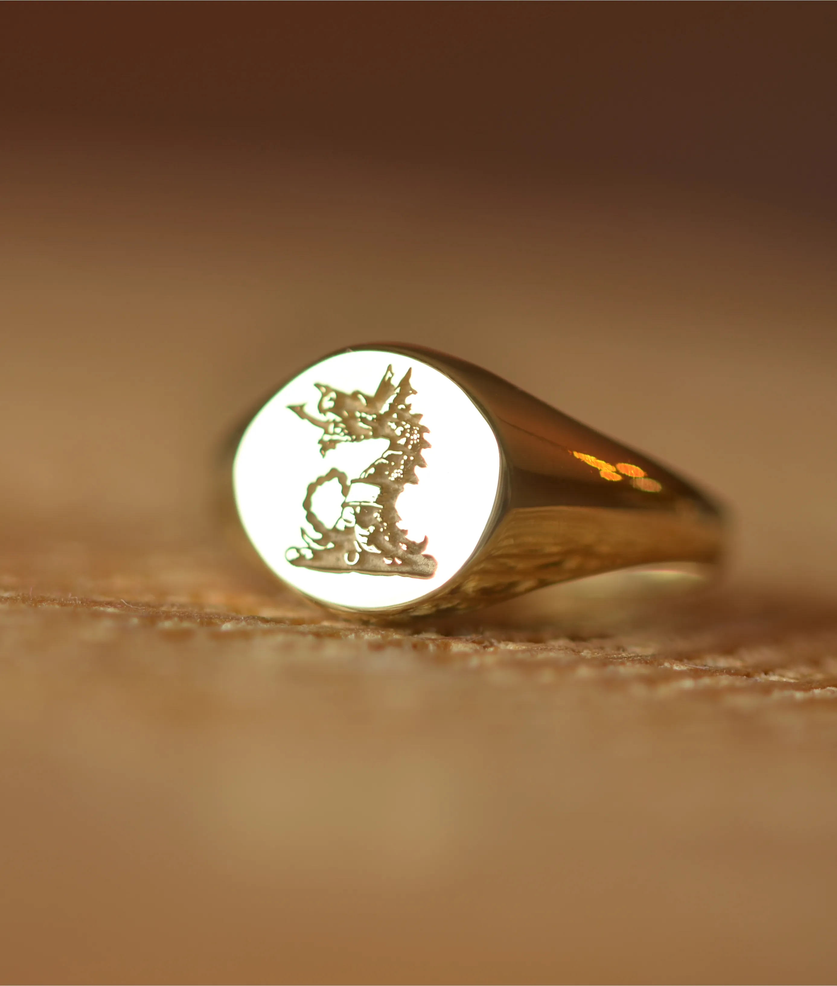 Solid Gold Custom Made Round Family Crest Ring