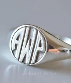 Solid Gold Personalized Block Monogram Signet Ring