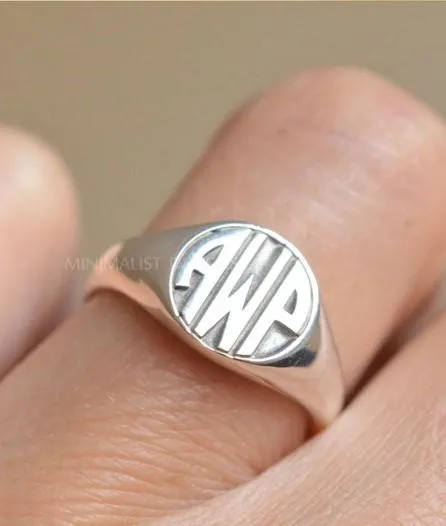 Solid Gold Personalized Block Monogram Signet Ring