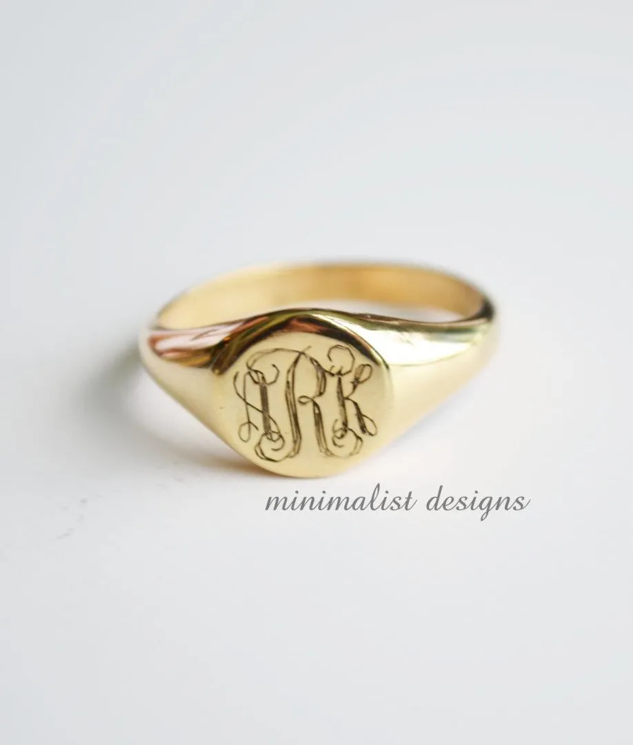 Solid Gold Personalized Monogram Signet Ring