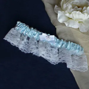 Something Blue Satin Pearls and Lace Garter Wedding Bridal Accessory