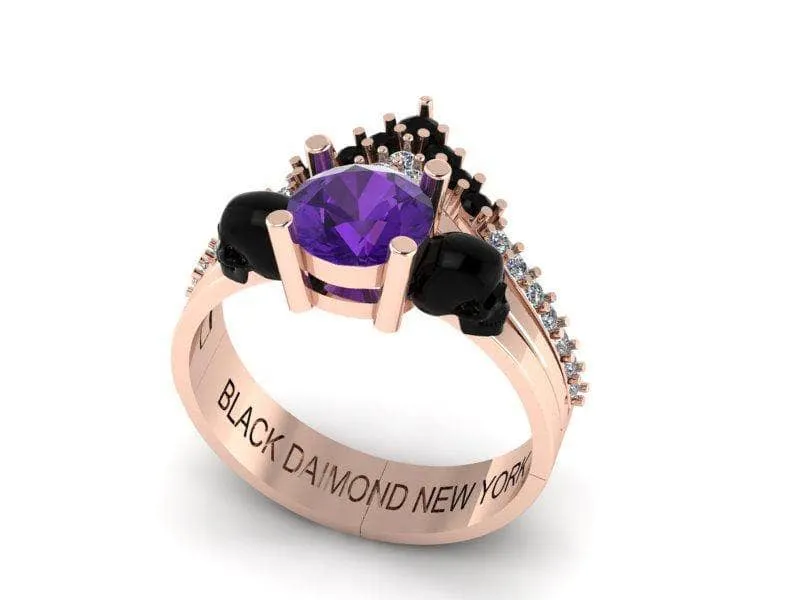 Soulmate- 1ct Violet Round Cut Created Diamond Gothic Ring