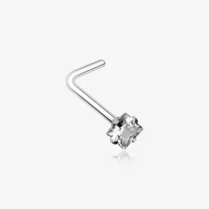 Square Prong Set Gem Top L-Shaped Nose Ring