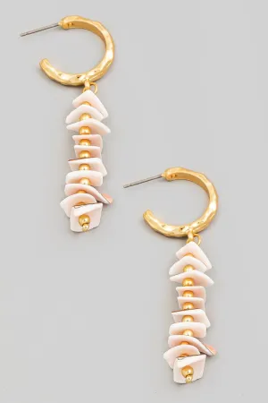 Stacked Shell Beaded Charm Hoop Earrings In Blush