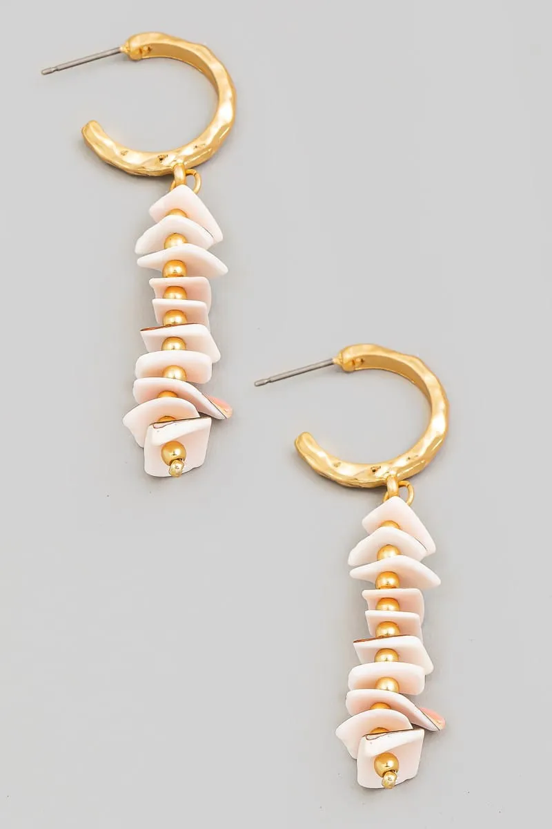 Stacked Shell Beaded Charm Hoop Earrings In Blush