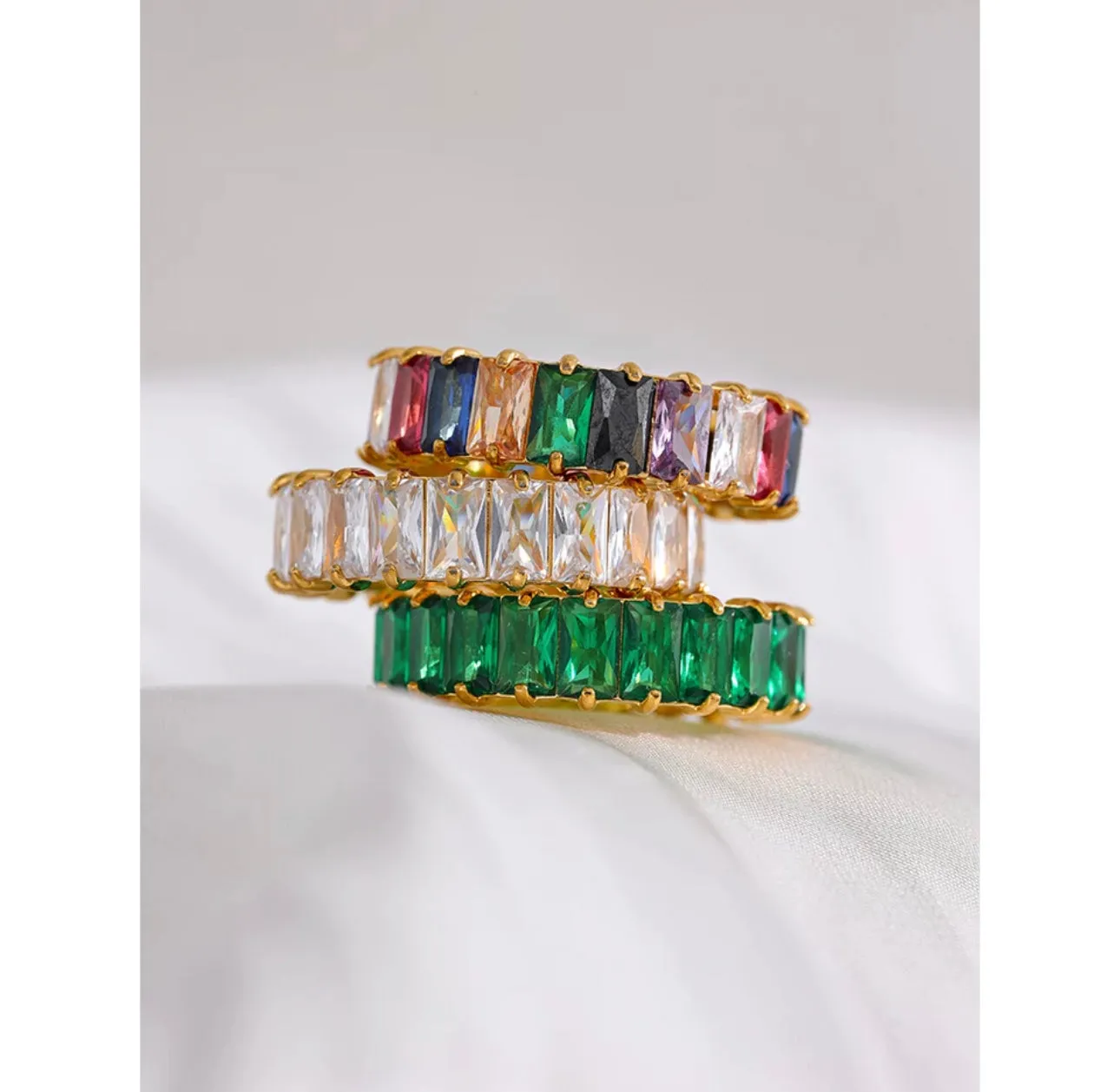 Stainless steel rings with multicolor zircons 120-2 | Erika Williner Designs