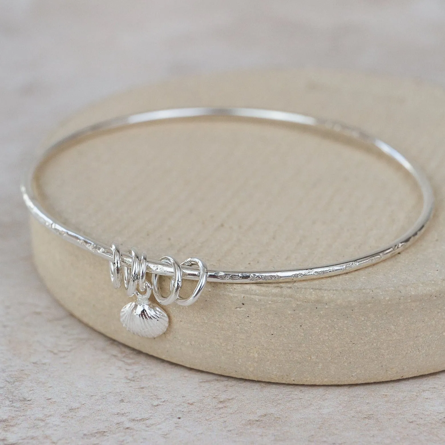 Sterling Silver Cornish Shell Charm Bangle