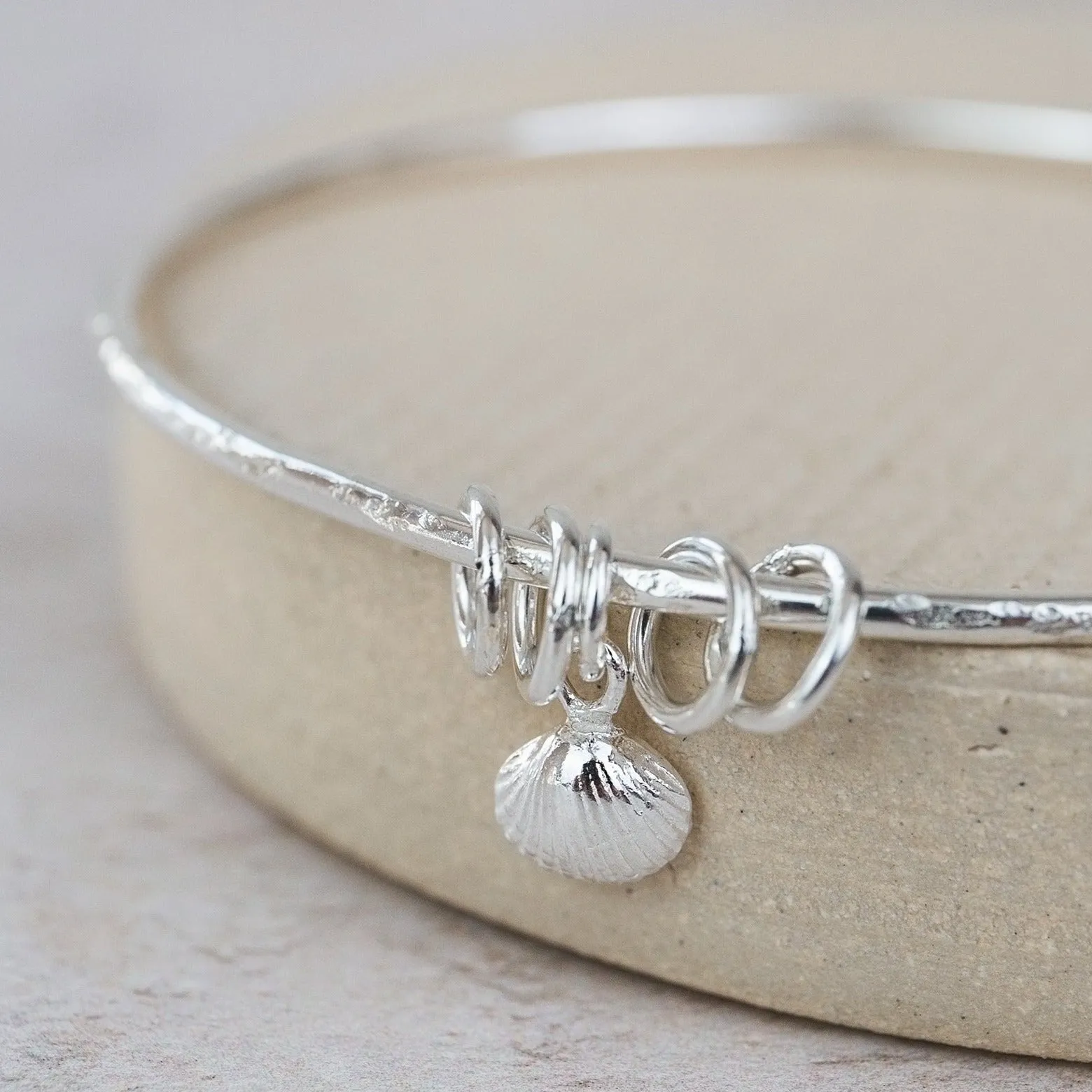Sterling Silver Cornish Shell Charm Bangle