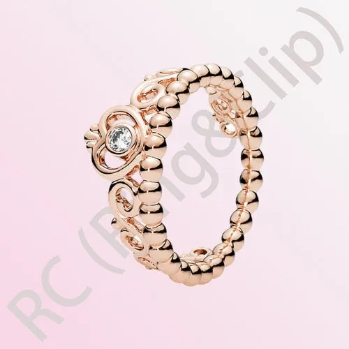 Sterling Silver Princess Tiara Crown Sparkling Love Heart Ring for Women