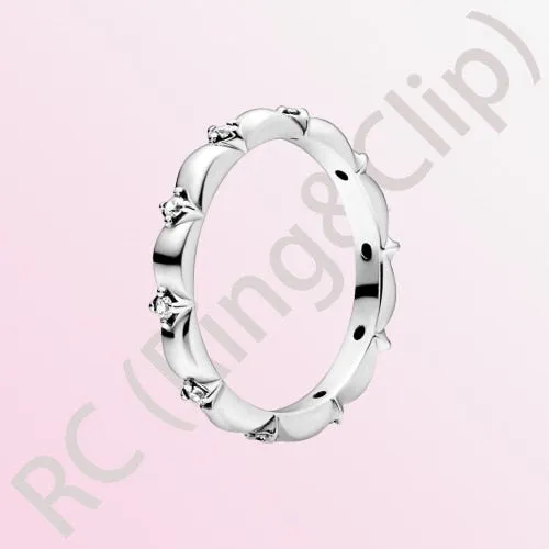 Sterling Silver Princess Tiara Crown Sparkling Love Heart Ring for Women