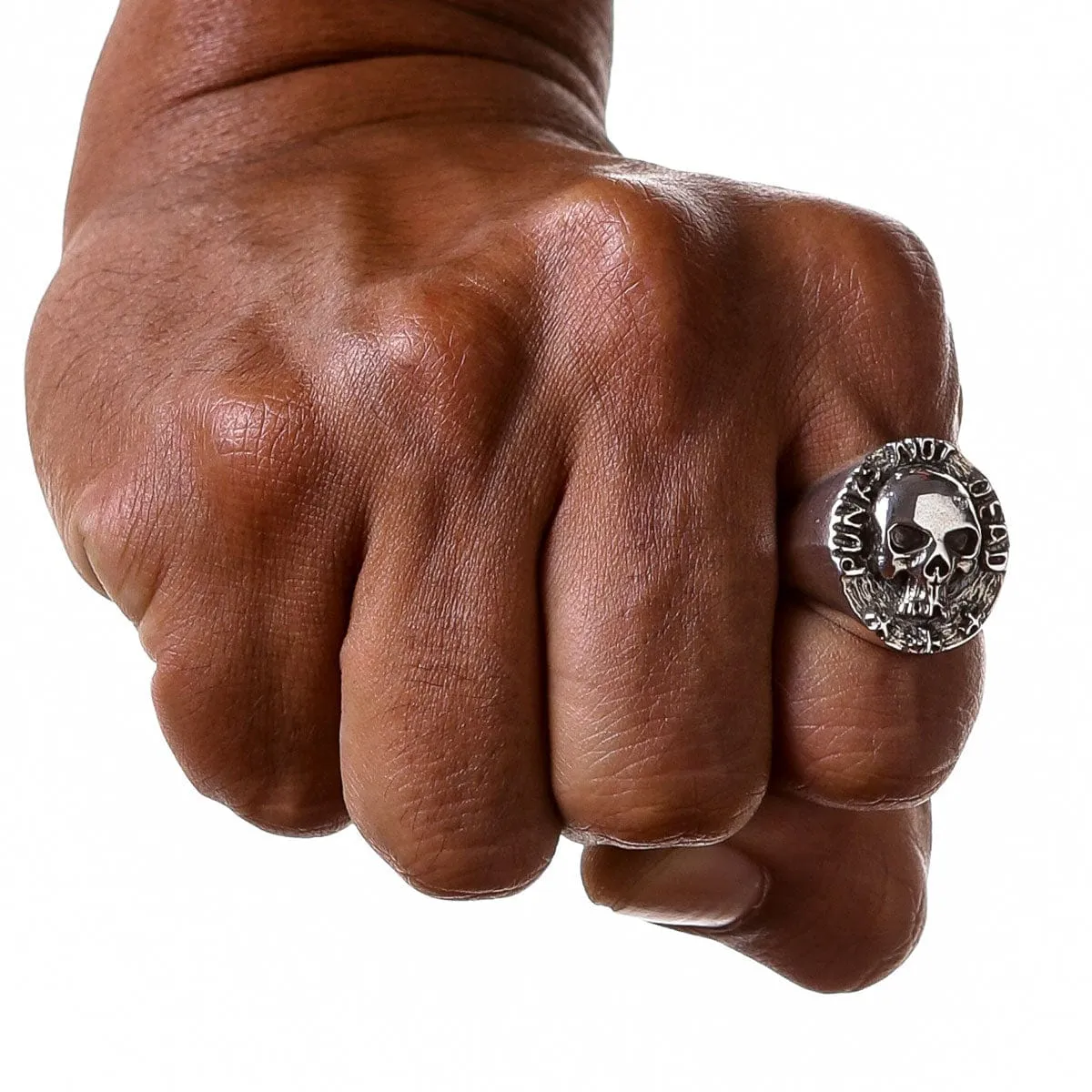 Sterling Silver Punk Not Dead Skull Ring