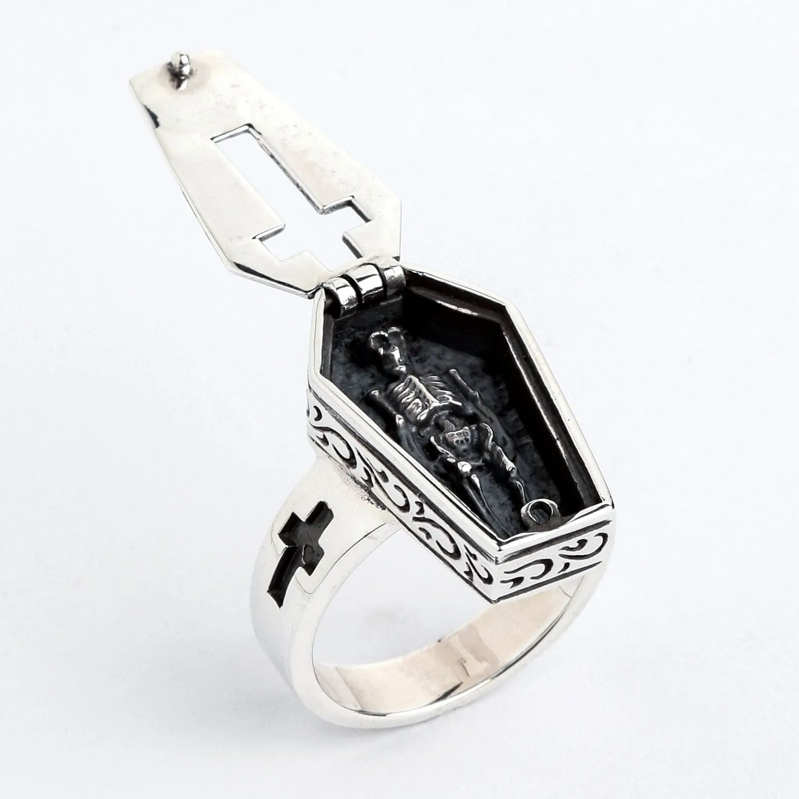 Sterling Silver Skull Skeleton Coffin Gothic Ring