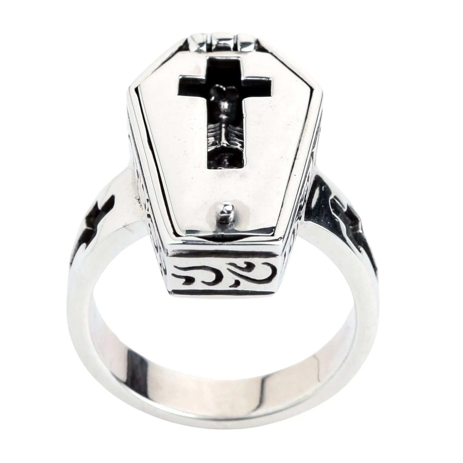 Sterling Silver Skull Skeleton Coffin Gothic Ring