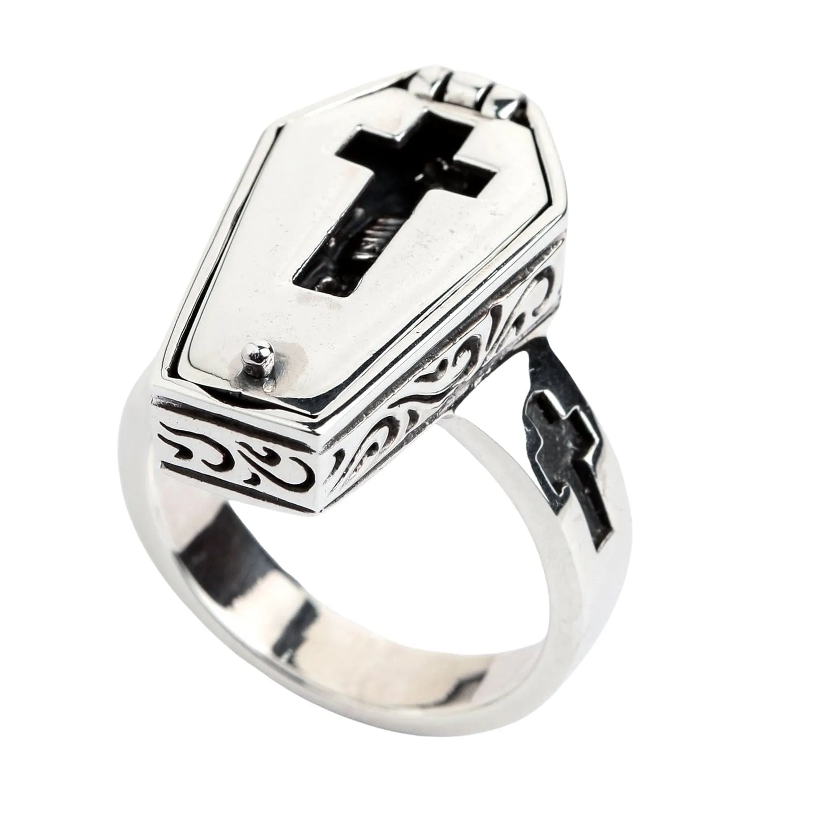 Sterling Silver Skull Skeleton Coffin Gothic Ring