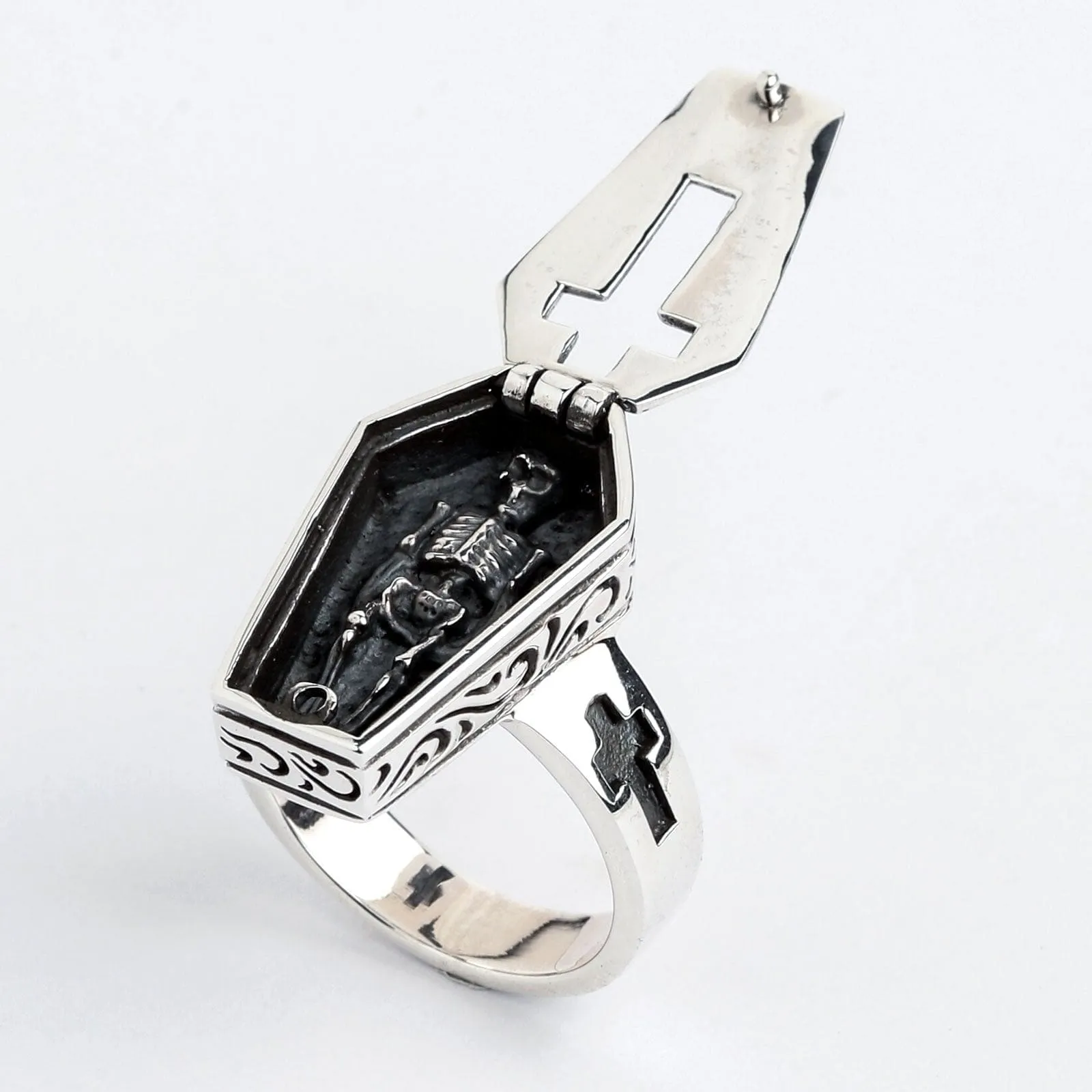 Sterling Silver Skull Skeleton Coffin Gothic Ring