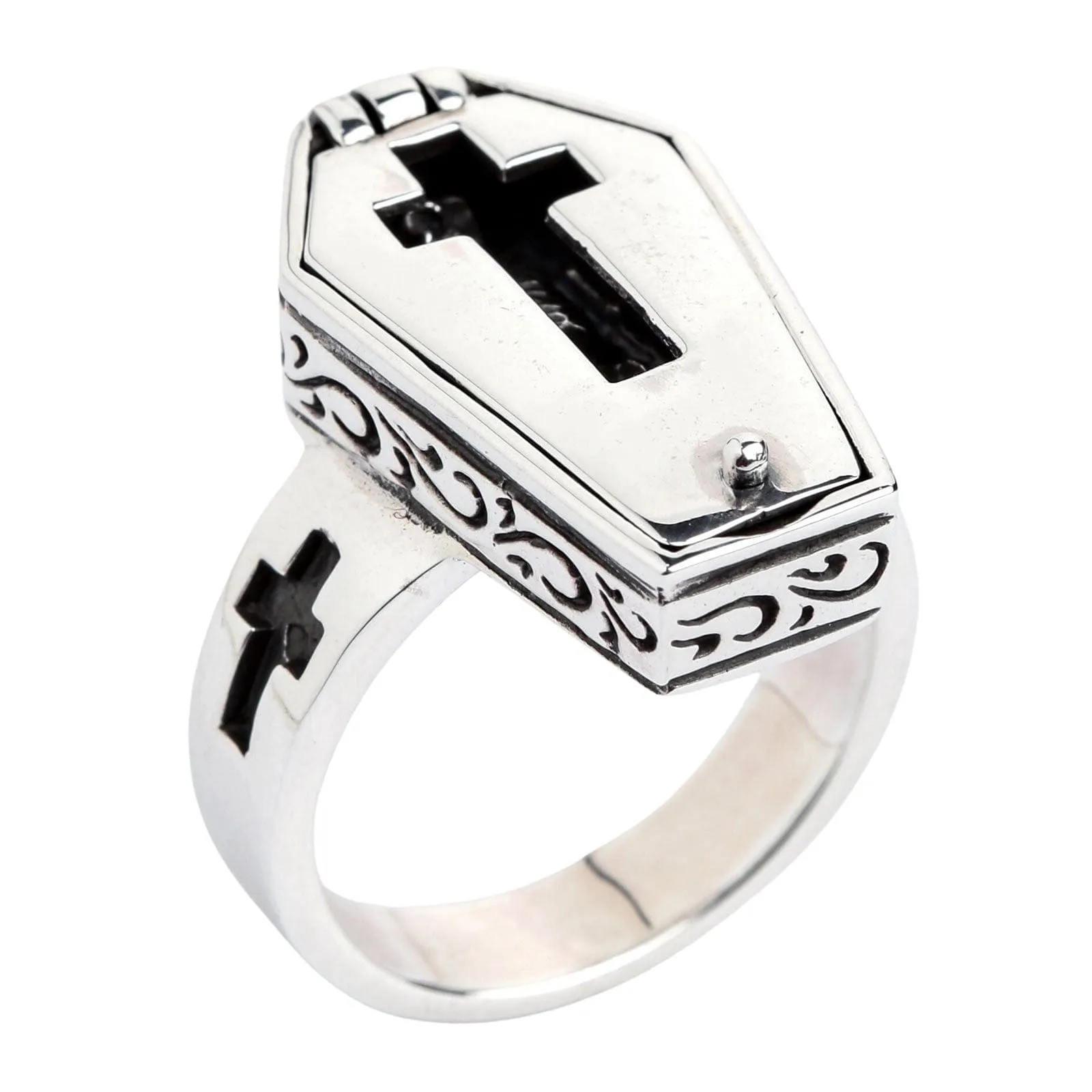 Sterling Silver Skull Skeleton Coffin Gothic Ring