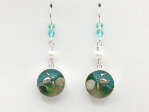 Sterling silver turtle, sand, sea glass  and seashell earrings-ocean- sea shell,beach,shore, beach comber, tidepool,  tide pool, alcohol ink, LBI, New Jersey
