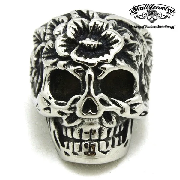 Sugar Skull - Ring with Flower on Forehead aka Día de Muertos anillo (#658)