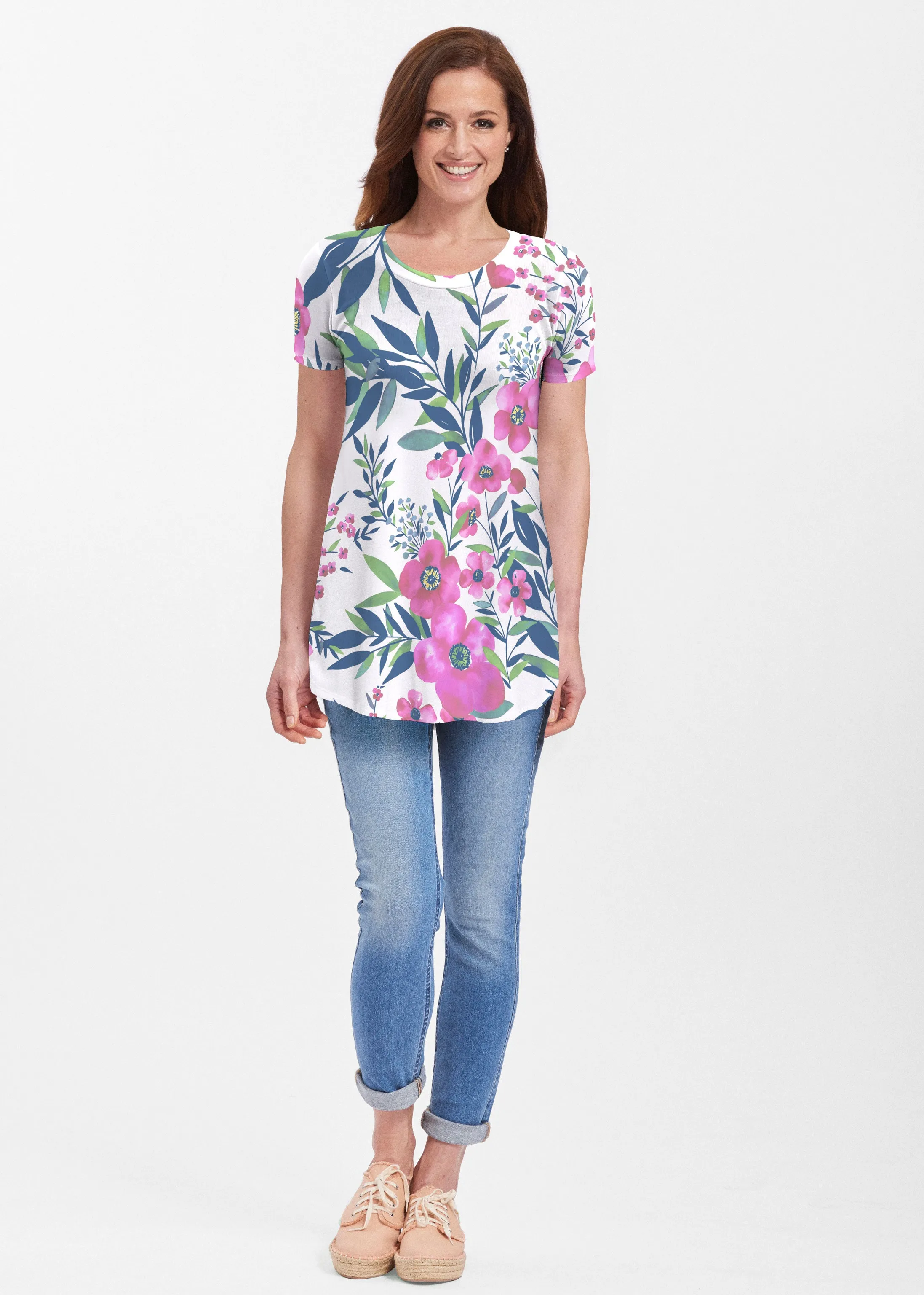 Summer Floral (13423) ~ Butterknit Short Sleeve Tunic