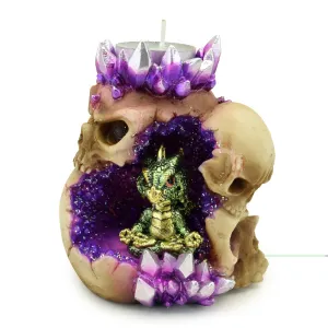 Tea Light Candle Holder - Elements Baby Dragon Crystal Skull Cave