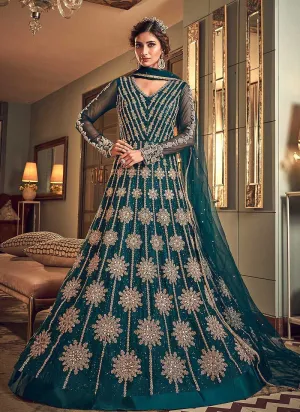 Teal Colour Heavy Embroidered Gown Style Anarkali Suit