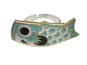 Teal Toned Festival Koi Flag Koinobori Adjustable Size Fashion Ring