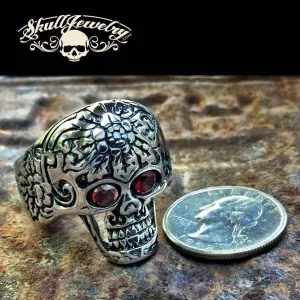 'These Eyes' Big, Bold & Heavy Skull Ring with Red Eyes (670)