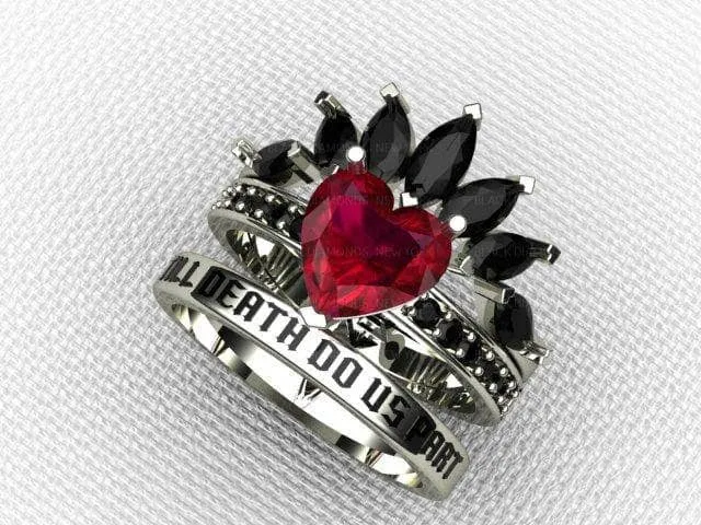 Till Death Do Us Part- 1.5 Carat Heart Created Diamond Wedding Ring Set
