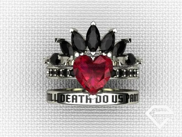 Till Death Do Us Part- 1.5 Carat Heart Created Diamond Wedding Ring Set