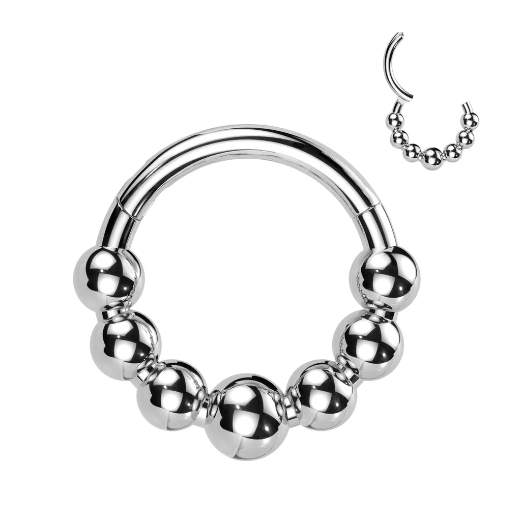 Titanium Hinged Segment Hoop Ring Beaded Balls For Nose Septum Cartilage
