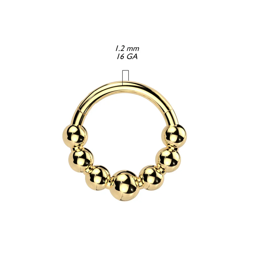 Titanium Hinged Segment Hoop Ring Beaded Balls For Nose Septum Cartilage