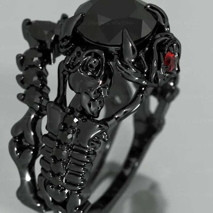 Together Forever- 1.25 Carat Black Diamond Gothic Ring Set