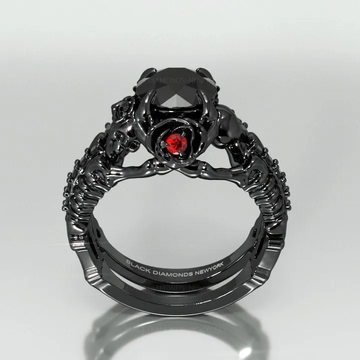 Together Forever- 1.25 Carat Black Diamond Gothic Ring Set