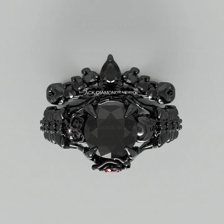 Together Forever- 1.25 Carat Black Diamond Gothic Ring Set
