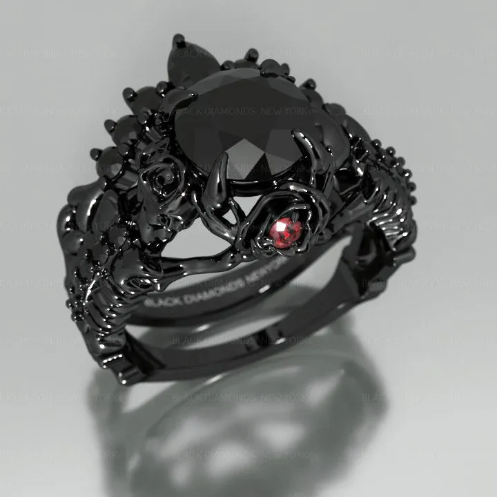 Together Forever- 1.25 Carat Black Diamond Gothic Ring Set
