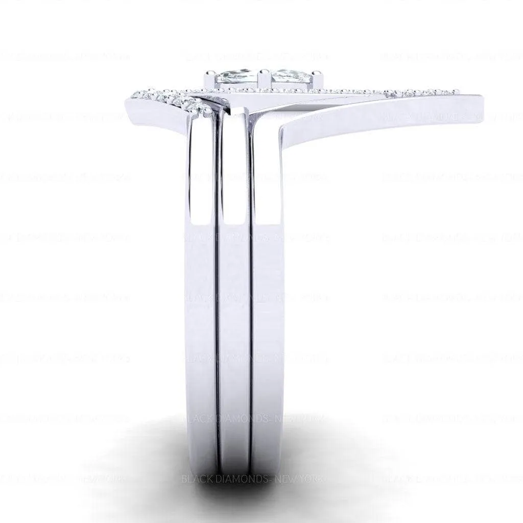 Together We Fly- Kite Shape Pear Diamond Promise Ring Set