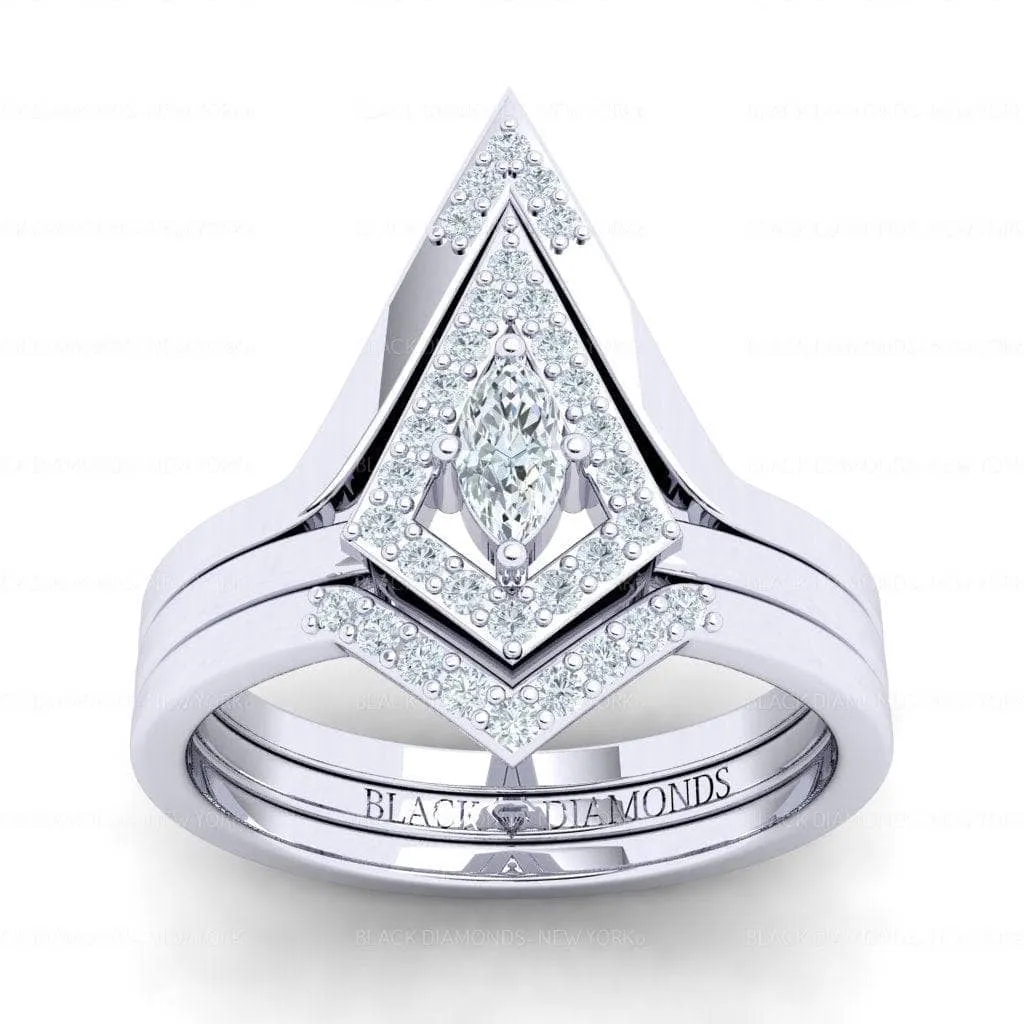 Together We Fly- Kite Shape Pear Diamond Promise Ring Set