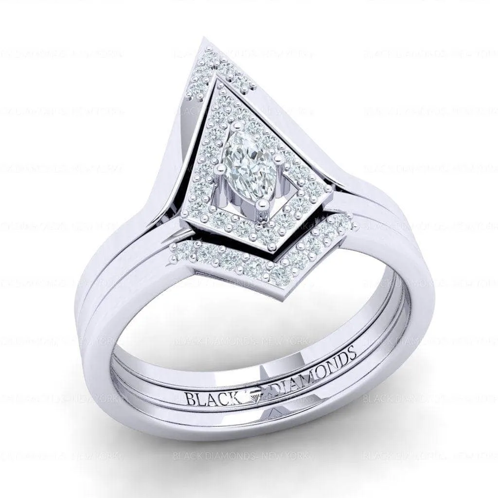 Together We Fly- Kite Shape Pear Diamond Promise Ring Set